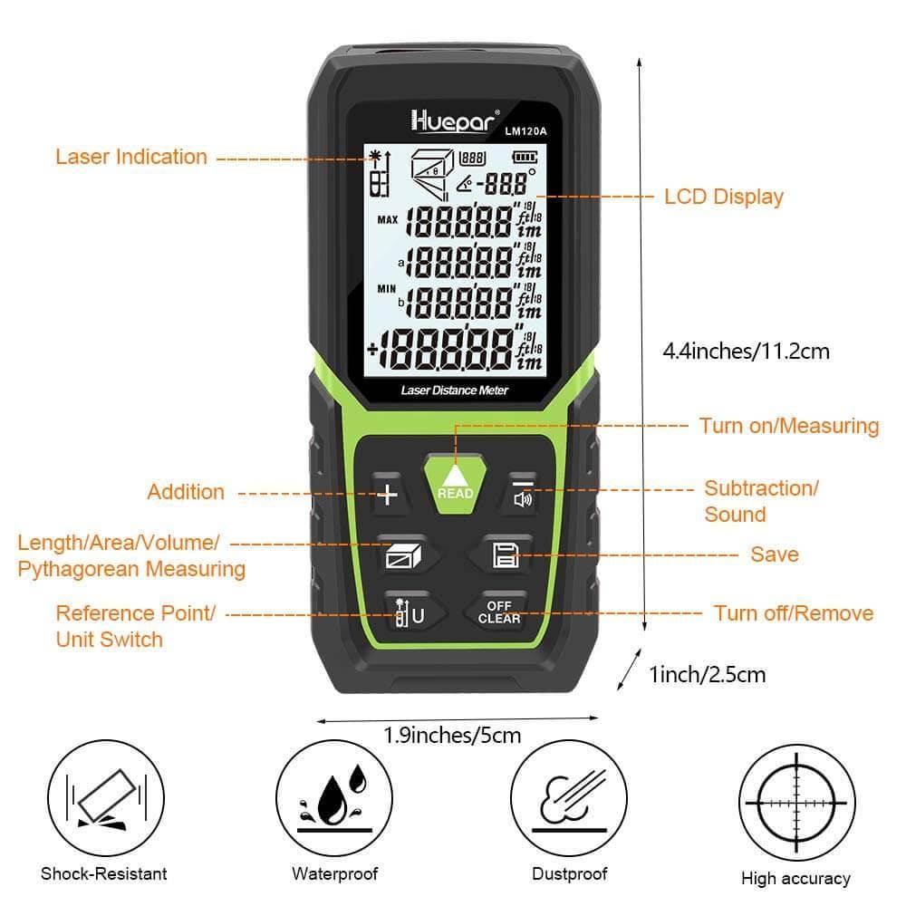 Huepar LM120A -  120M Laser Distance Meter - Image 3