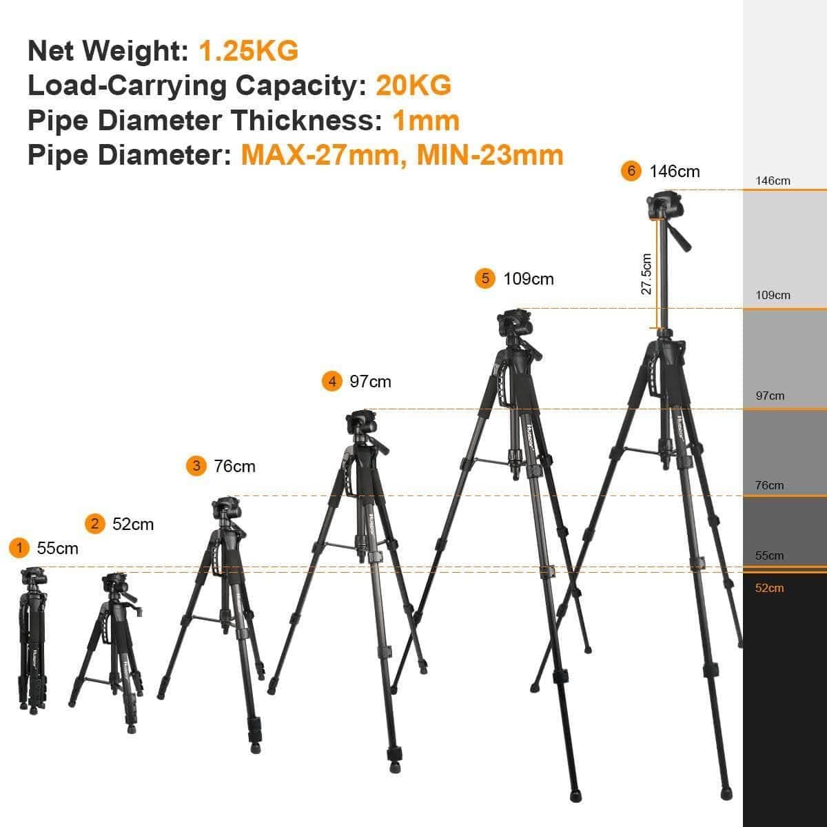 Huepar TPD14 - 56 inch/143cm Tripod Adjustable - Image 7